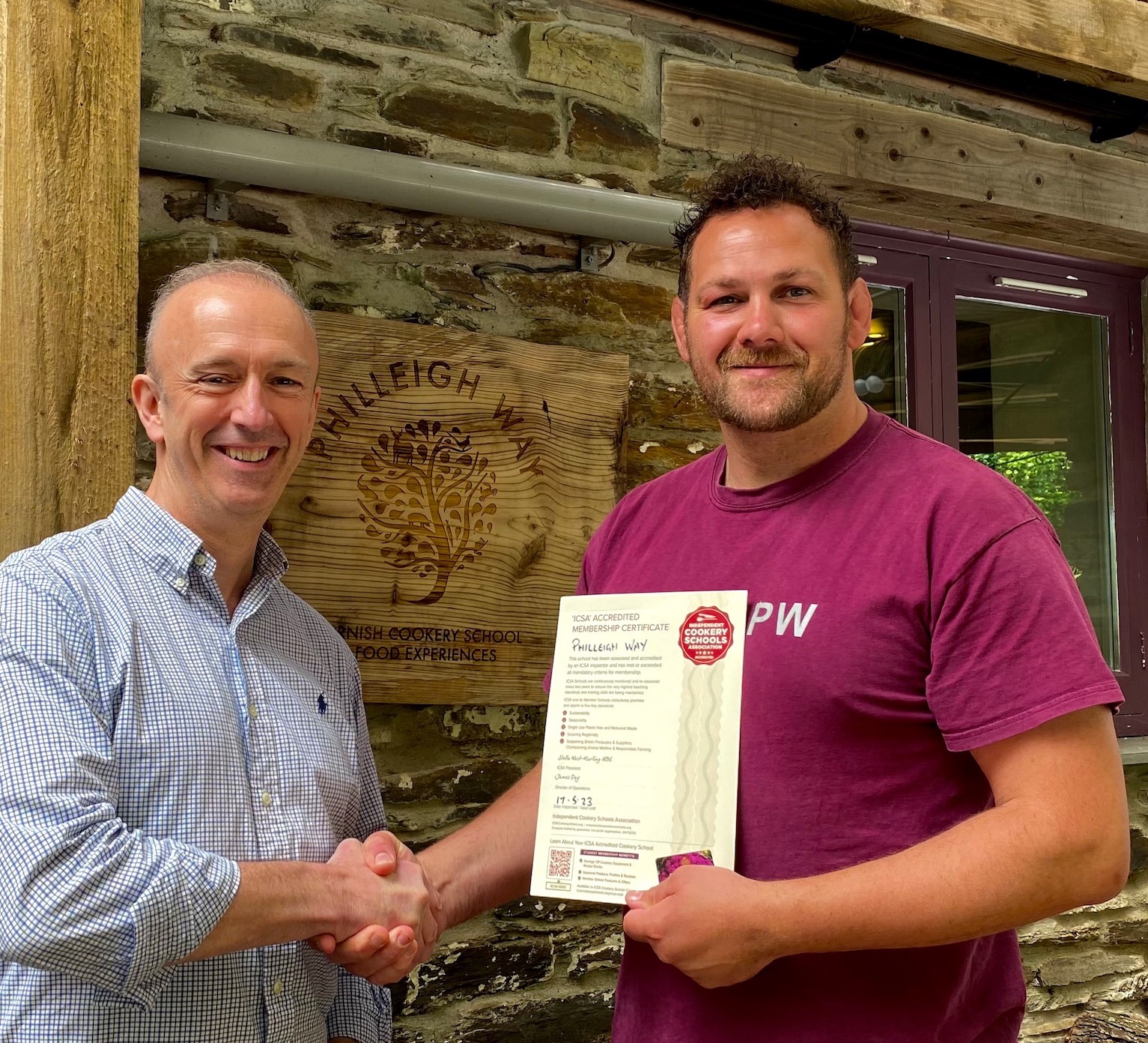 Pheleigh Way Cookery School Awarded by James Day of ICSA
